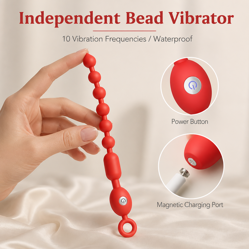 Nexa red vibrating bead accessory with power button and magnetic charging connection
