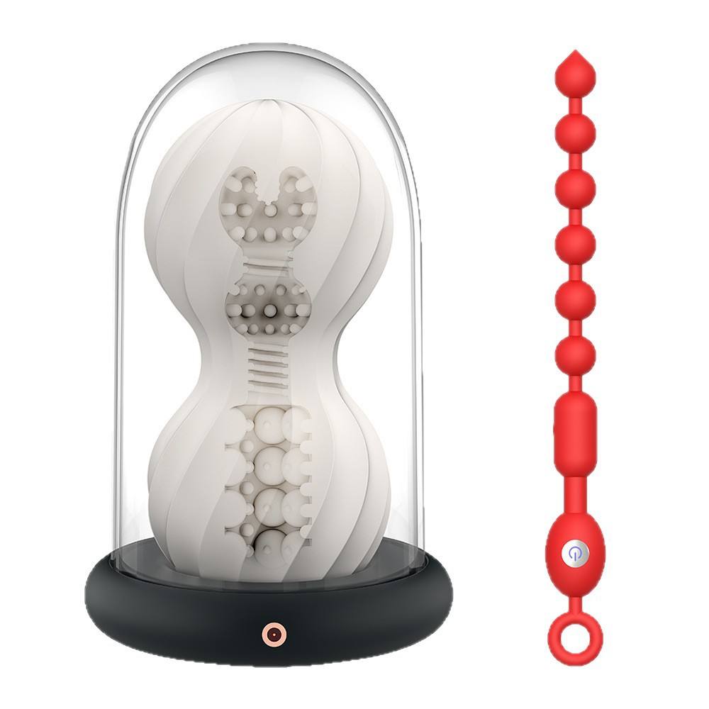 Nexa textured male stroker showing internal massage texture and separate red rechargeable vibrating beads