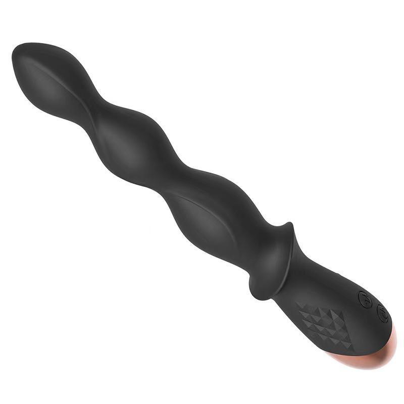 Noctura black triple-motor vibrator with sculpted curved shaft, textured handle and rose-gold accent