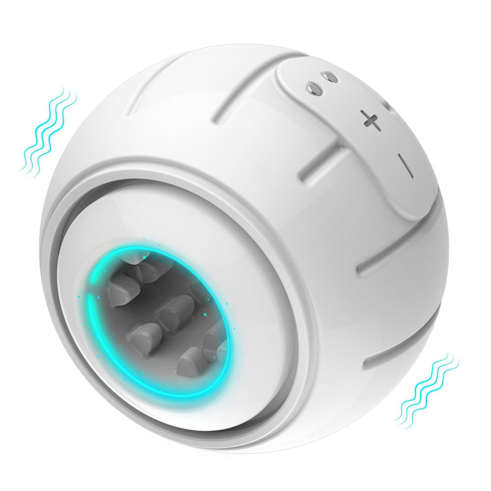 Orbis white men's intimate massager with turquoise illuminated opening and textured interior